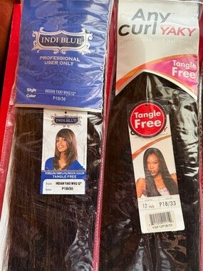 Indi Blue, Model Pose & Balayage Straight Human Hair weaves.